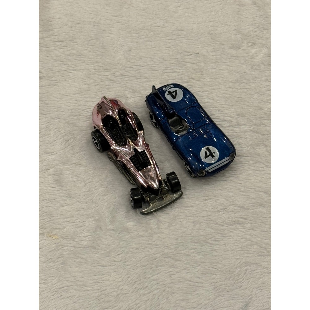 Hot Wheels 1993‎ Pink Racer and Blue Jaguar D-Type Diecast Car Lot of 2